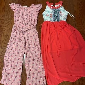 Floral Pink Jumpsuit and Red Maxi Dress size 7-8